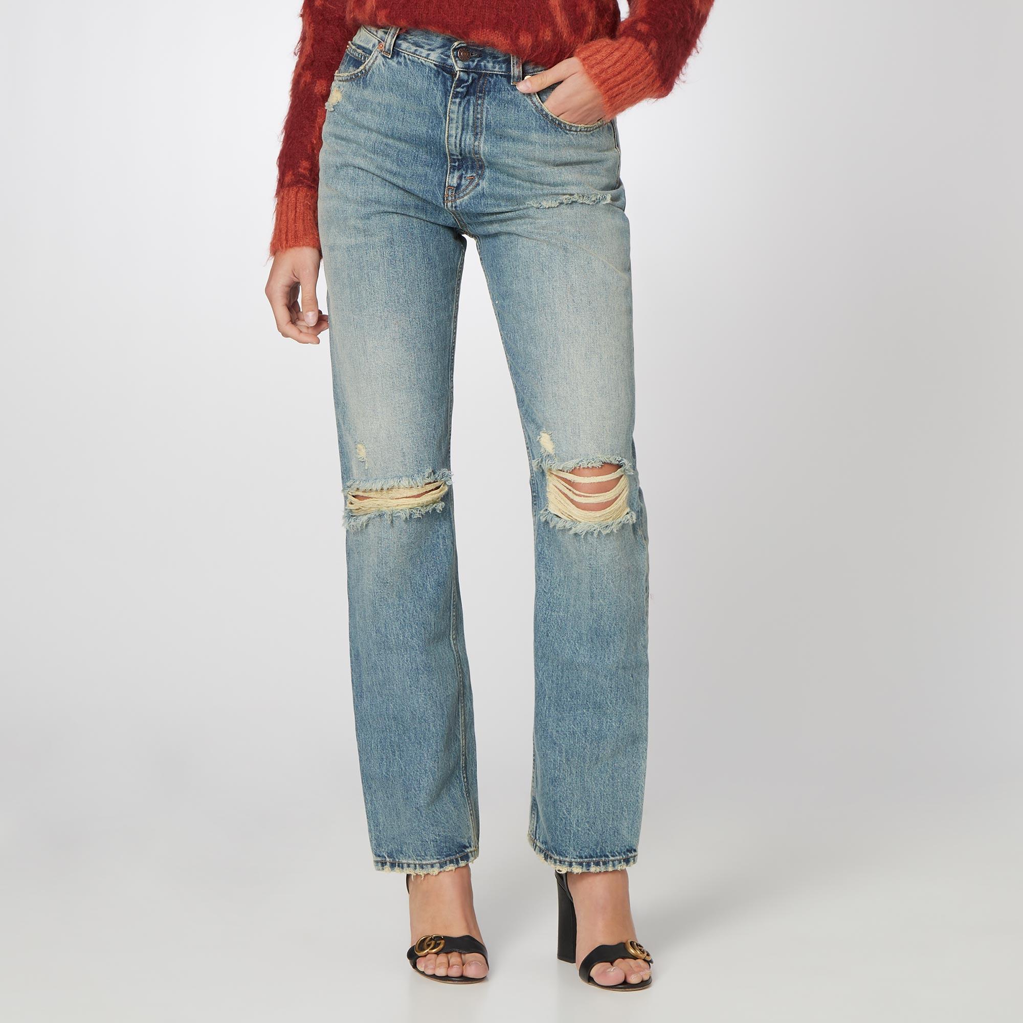 Ripped High Rise Straight Leg Jeans
